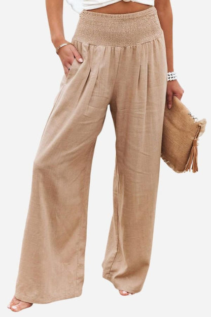 Linen Wide Leg Trousers | Women | High Waisted | Smocked Waist | Summer Pants | Steven & Levon