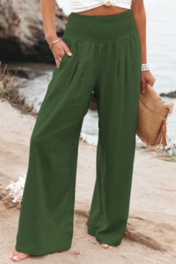 Linen Wide Leg Trousers | Women | High Waisted | Smocked Waist | Summer Pants | Steven & Levon