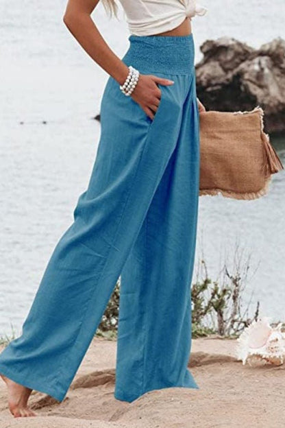 Linen Wide Leg Trousers | Women | High Waisted | Smocked Waist | Summer Pants | Steven & Levon