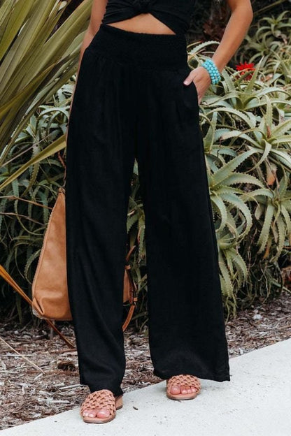 Linen Wide Leg Trousers | Women | High Waisted | Smocked Waist | Summer Pants | Steven & Levon