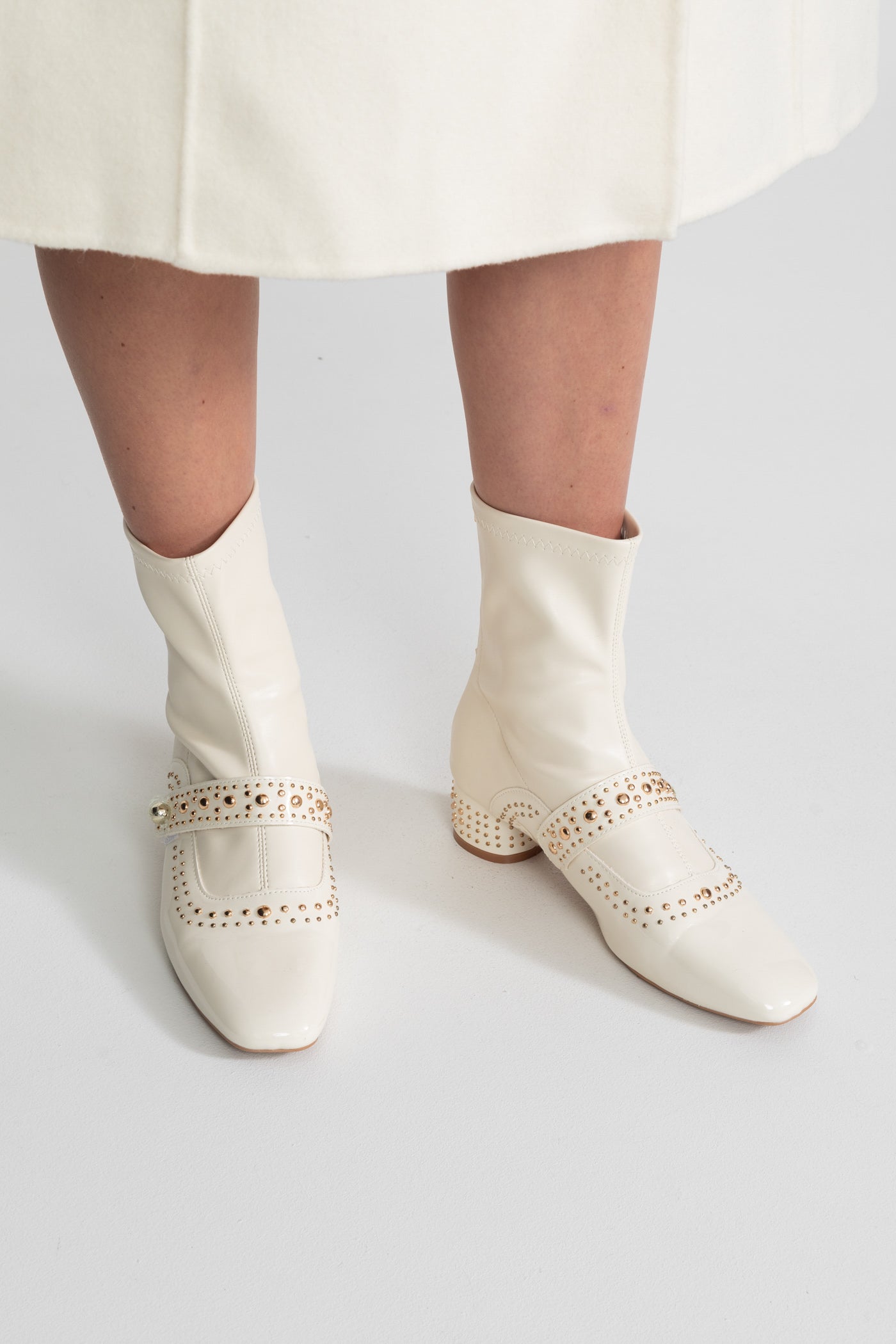 Studded Ankle Boots | Women | Pearl Strap | Ivoire | Steven & Levon