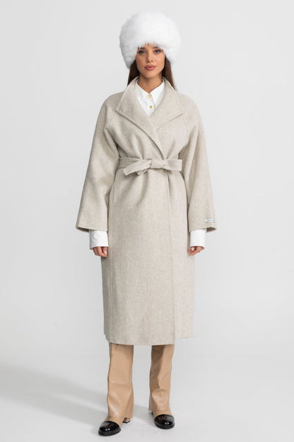 Midi Coat | Women | High Neck | Belted | Beige | Winter Overcoat | Steven & Levon