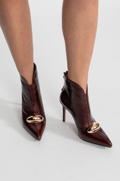 Leather Pointed Toe Ankle Boots | Women | Gold Buckle | Burgundy | Steven & Levon