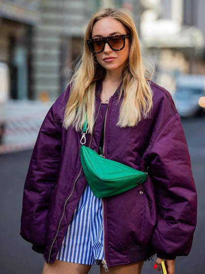 Oversized Bomber Jacket | Women | Zip-Up Casual Outerwear | Relaxed Fit | Steven & Levon