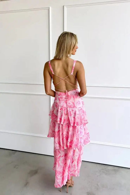 Elegant V-Neck Tiered Maxi Dress | Women | Lightweight Fabric | Occasion Wear | Steven & Levon