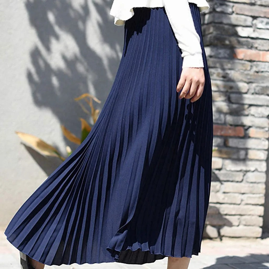 Pleated Skirt | Women | High-Waisted | Flowy A-Line Midi Skirt | Elegant Everyday Wear | Steven & Levon