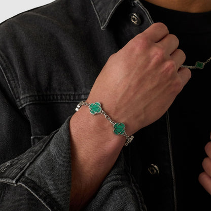 Malachite Clover Bracelet | Men | Stainless Steel | Silver & Gold | Malachite Stone | Steven & Levon