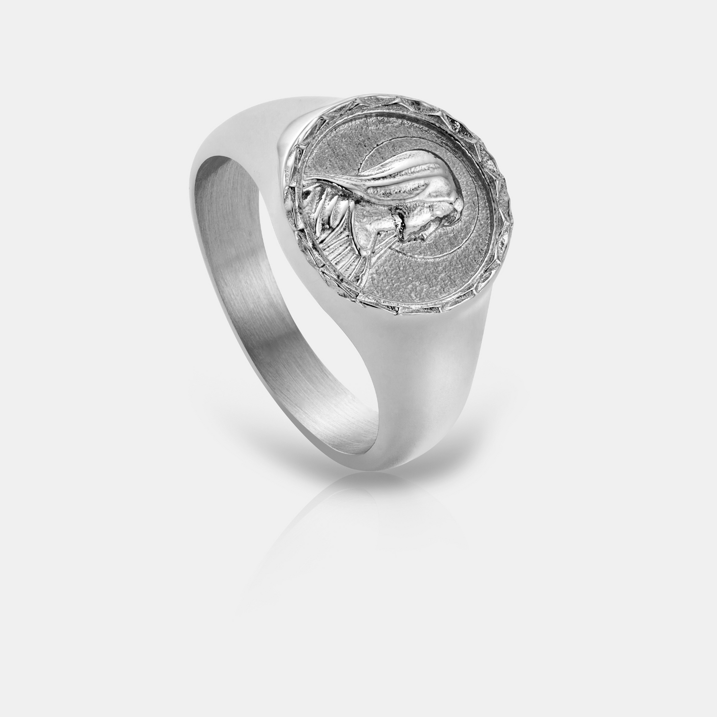 Virgin Mary Signet Ring | Gold or Silver | Unisex | Stainless Steel | Religious Design | Blue Enamel | Steven & Levon