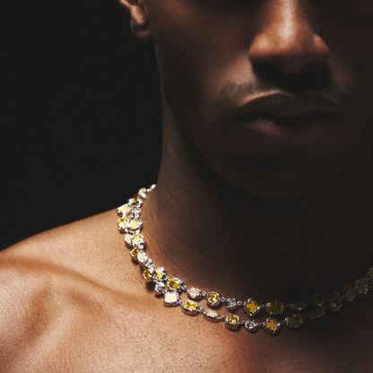 Silver Citrine Necklace | Men | Stainless Steel | Melted Design | Gemstone Detail | Steven & Levon