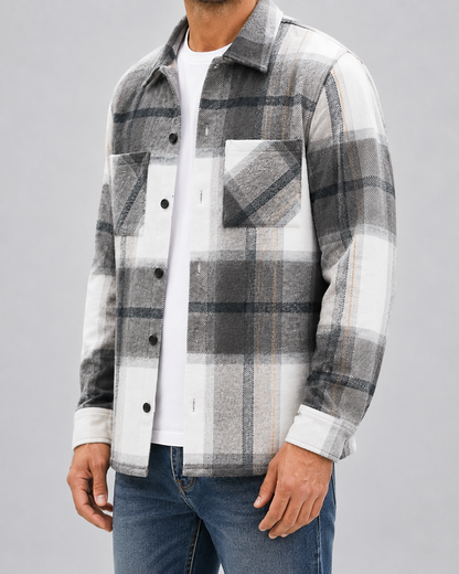 Men's Plaid Flannel Overshirt | Brushed Check Shirt Jacket | Button Up | Warm Casual Layer | Steven & Levon