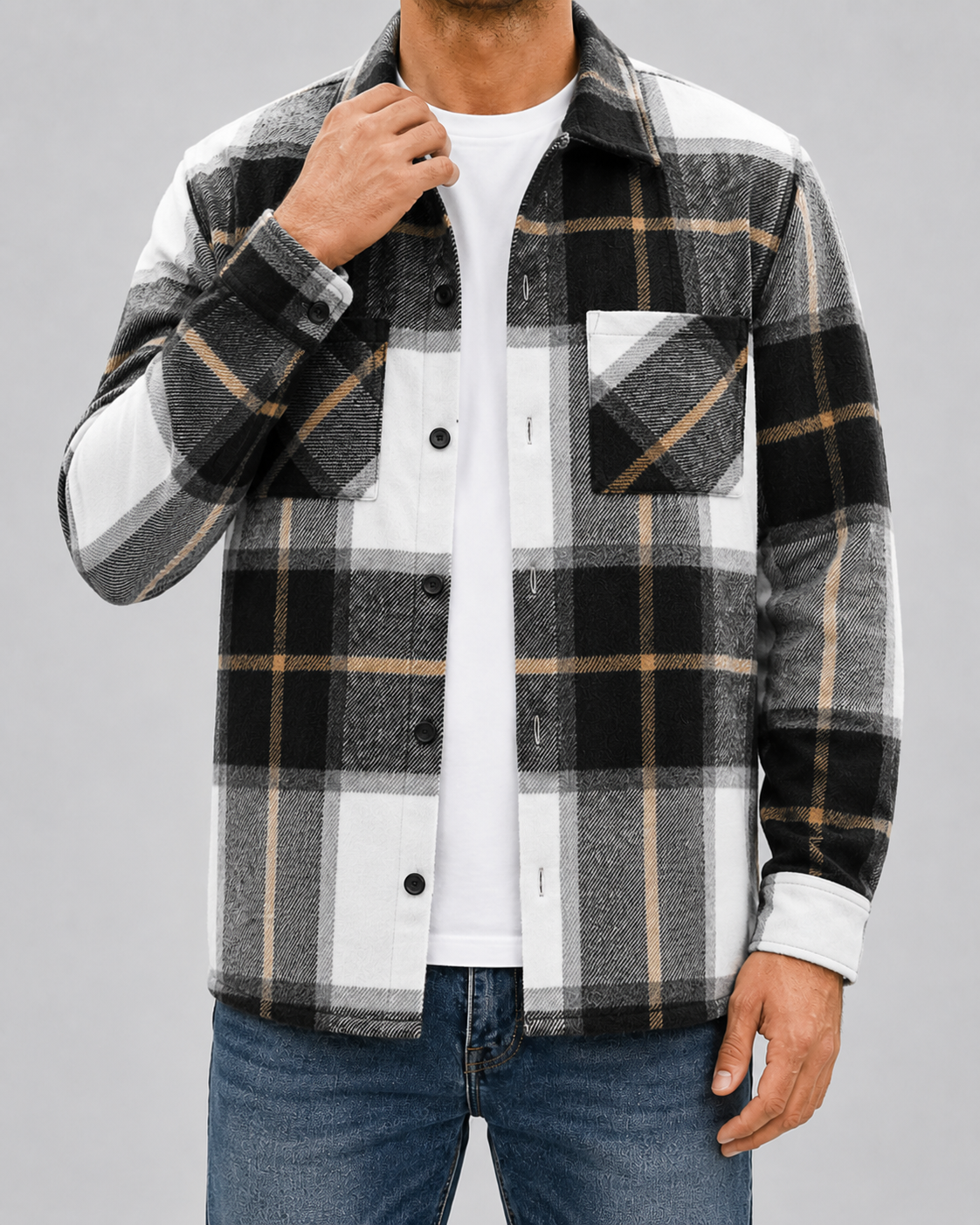 Men's Plaid Flannel Overshirt | Brushed Check Shirt Jacket | Button Up | Warm Casual Layer | Steven & Levon