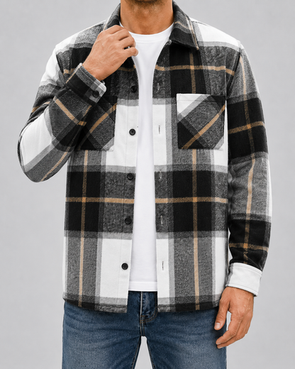 Men's Plaid Flannel Overshirt | Brushed Check Shirt Jacket | Button Up | Warm Casual Layer | Steven & Levon