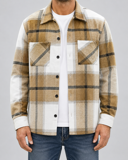 Men's Plaid Flannel Overshirt | Brushed Check Shirt Jacket | Button Up | Warm Casual Layer | Steven & Levon