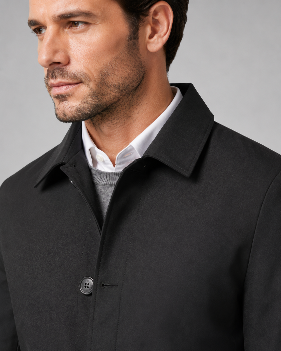 Men's Button Up Mac Coat | Point Collar | Lightweight | Smart Casual Outerwear | Steven & Levon