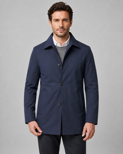 Men's Button Up Mac Coat | Point Collar | Lightweight | Smart Casual Outerwear | Steven & Levon