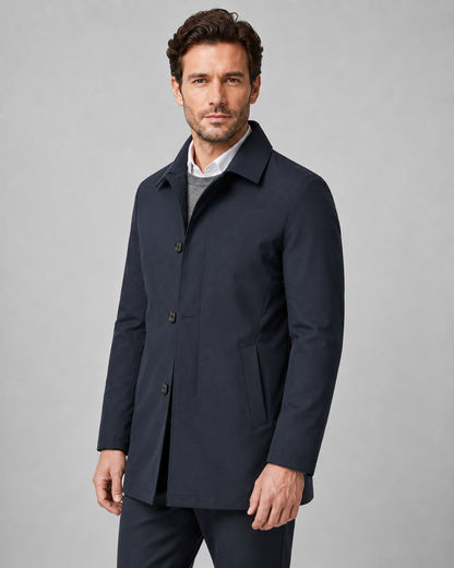 Men's Button Up Mac Coat | Point Collar | Lightweight | Smart Casual Outerwear | Steven & Levon