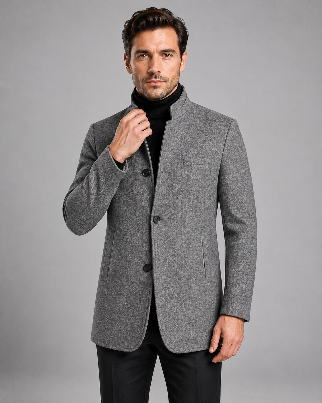 Men's Mandarin Collar Blazer | Tailored Fit | Single Breasted | Smart Casual Jacket | Steven & Levon