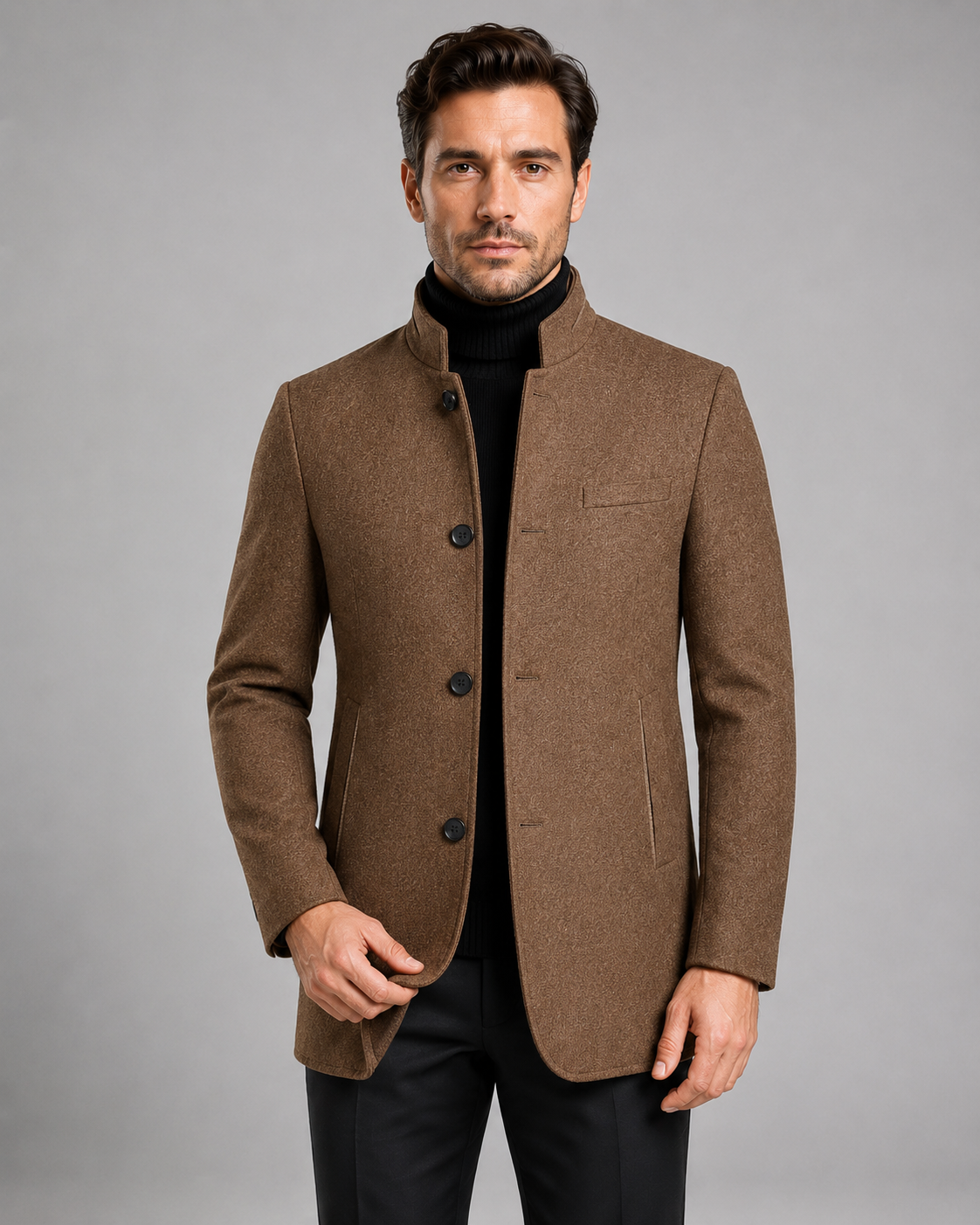 Men's Mandarin Collar Blazer | Tailored Fit | Single Breasted | Smart Casual Jacket | Steven & Levon