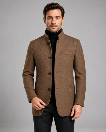 Men's Mandarin Collar Blazer | Tailored Fit | Single Breasted | Smart Casual Jacket | Steven & Levon