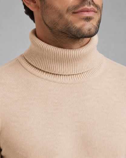 Men's Turtleneck Sweater Fine Knit Roll Neck Classic Fit