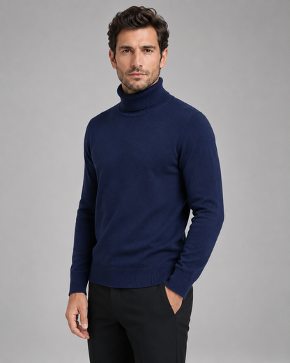 Men's Turtleneck Sweater Fine Knit Roll Neck Classic Fit