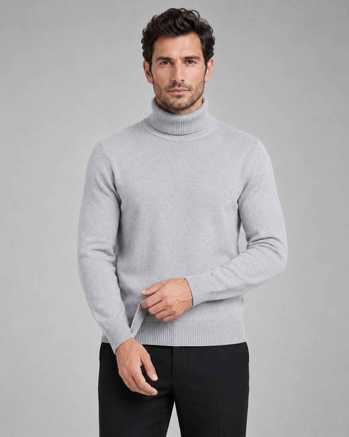 Men's Turtleneck Sweater Fine Knit Roll Neck Classic Fit