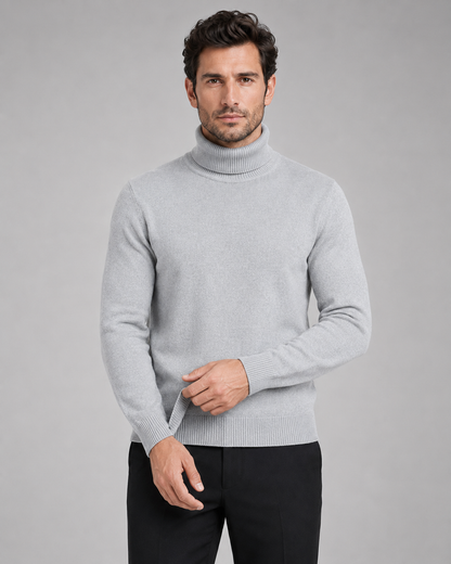 Men's Turtleneck Sweater Fine Knit Roll Neck Classic Fit