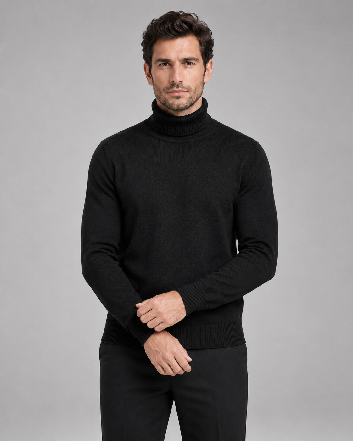 Men's Turtleneck Sweater Fine Knit Roll Neck Classic Fit