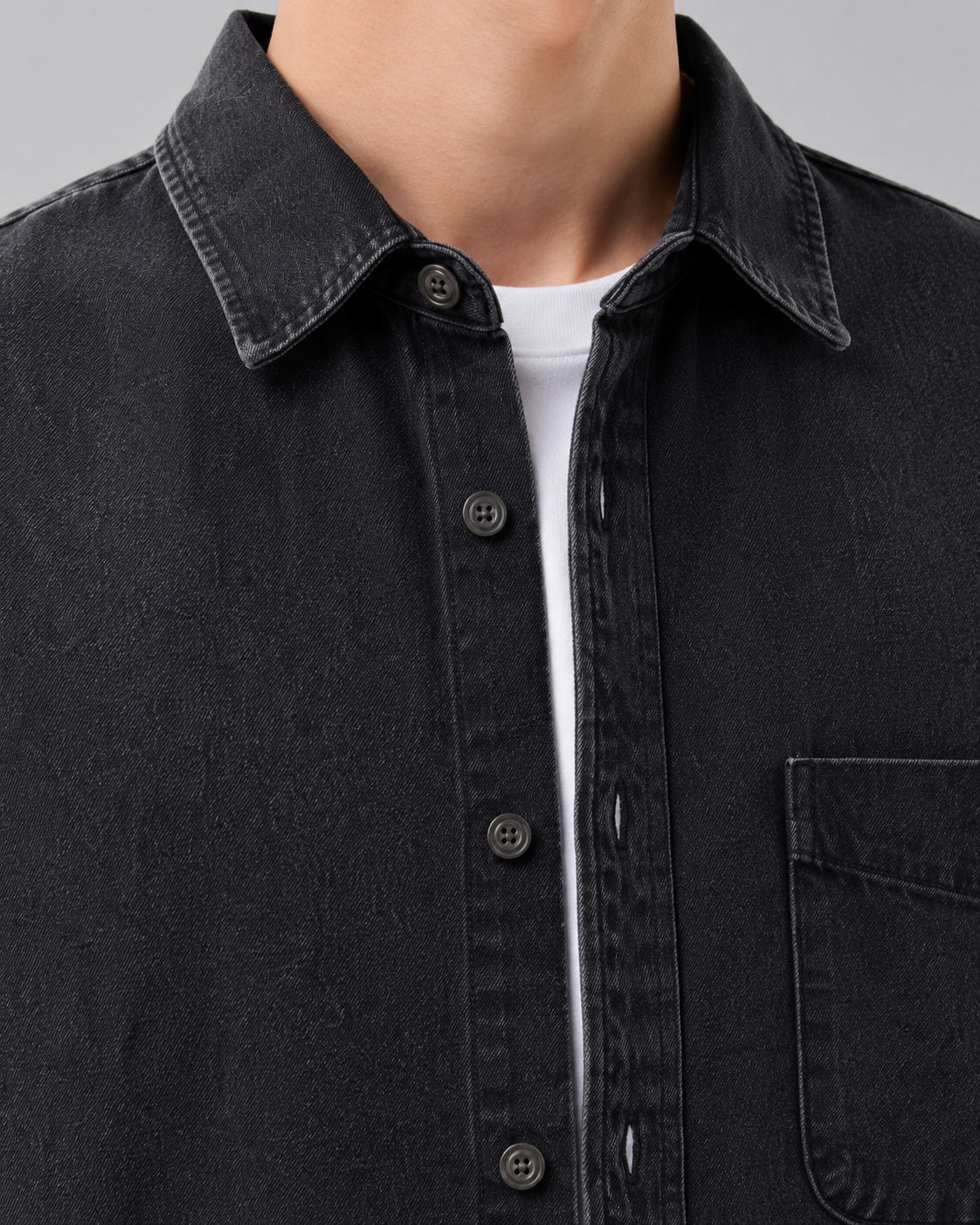 Men's Washed Denim Overshirt | Relaxed Fit | Cotton Shirt Jacket | Button Up | Steven & Levon