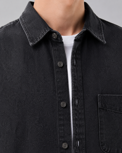 Men's Washed Denim Overshirt | Relaxed Fit | Cotton Shirt Jacket | Button Up | Steven & Levon