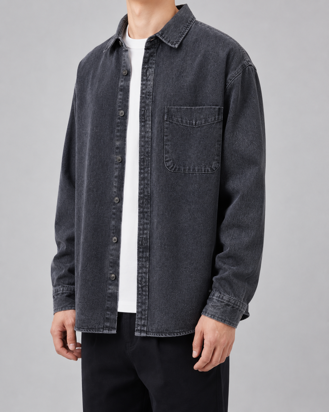 Men's Washed Denim Overshirt | Relaxed Fit | Cotton Shirt Jacket | Button Up | Steven & Levon