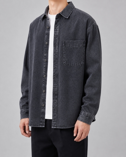 Men's Washed Denim Overshirt | Relaxed Fit | Cotton Shirt Jacket | Button Up | Steven & Levon