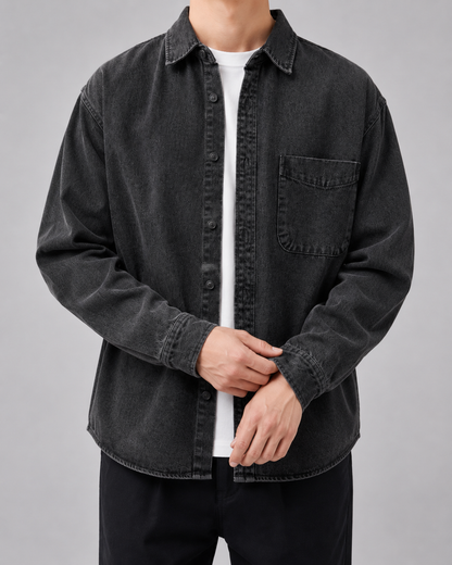 Men's Washed Denim Overshirt | Relaxed Fit | Cotton Shirt Jacket | Button Up | Steven & Levon