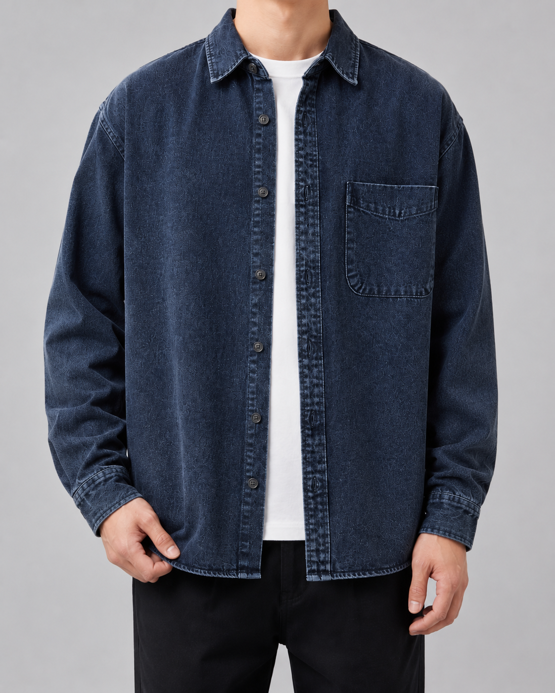 Men's Washed Denim Overshirt | Relaxed Fit | Cotton Shirt Jacket | Button Up | Steven & Levon