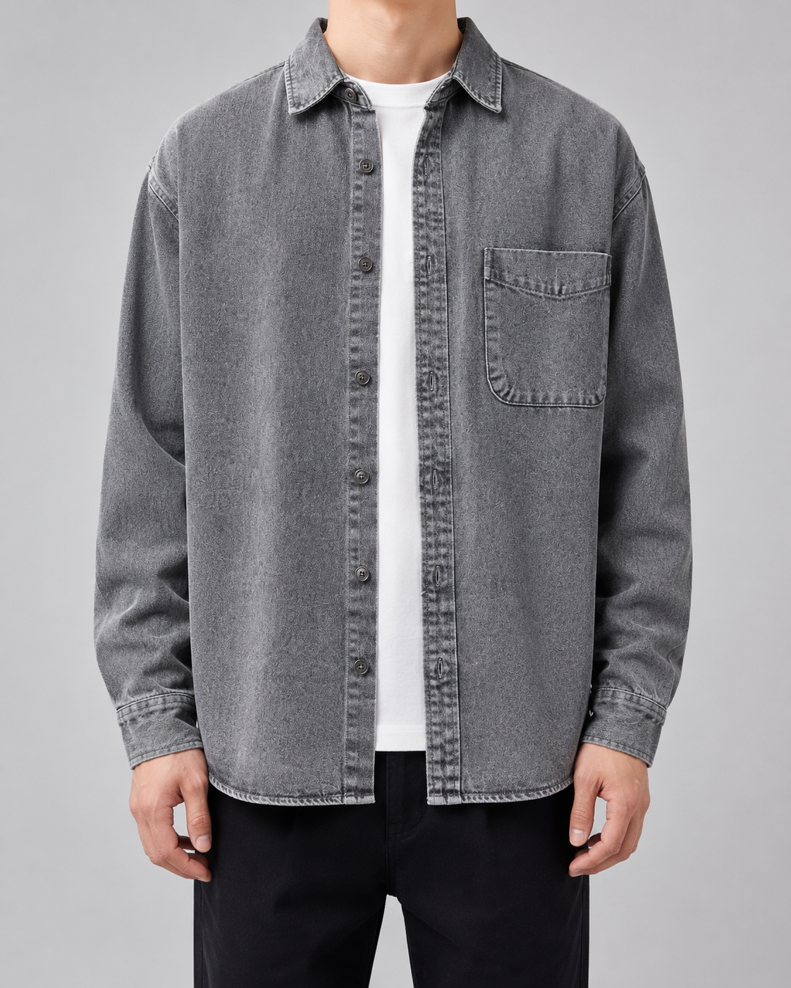 Men's Washed Denim Overshirt | Relaxed Fit | Cotton Shirt Jacket | Button Up | Steven & Levon