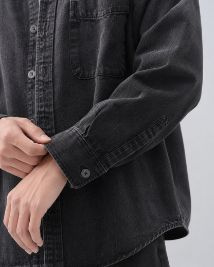 Men's Washed Denim Overshirt | Relaxed Fit | Cotton Shirt Jacket | Button Up | Steven & Levon