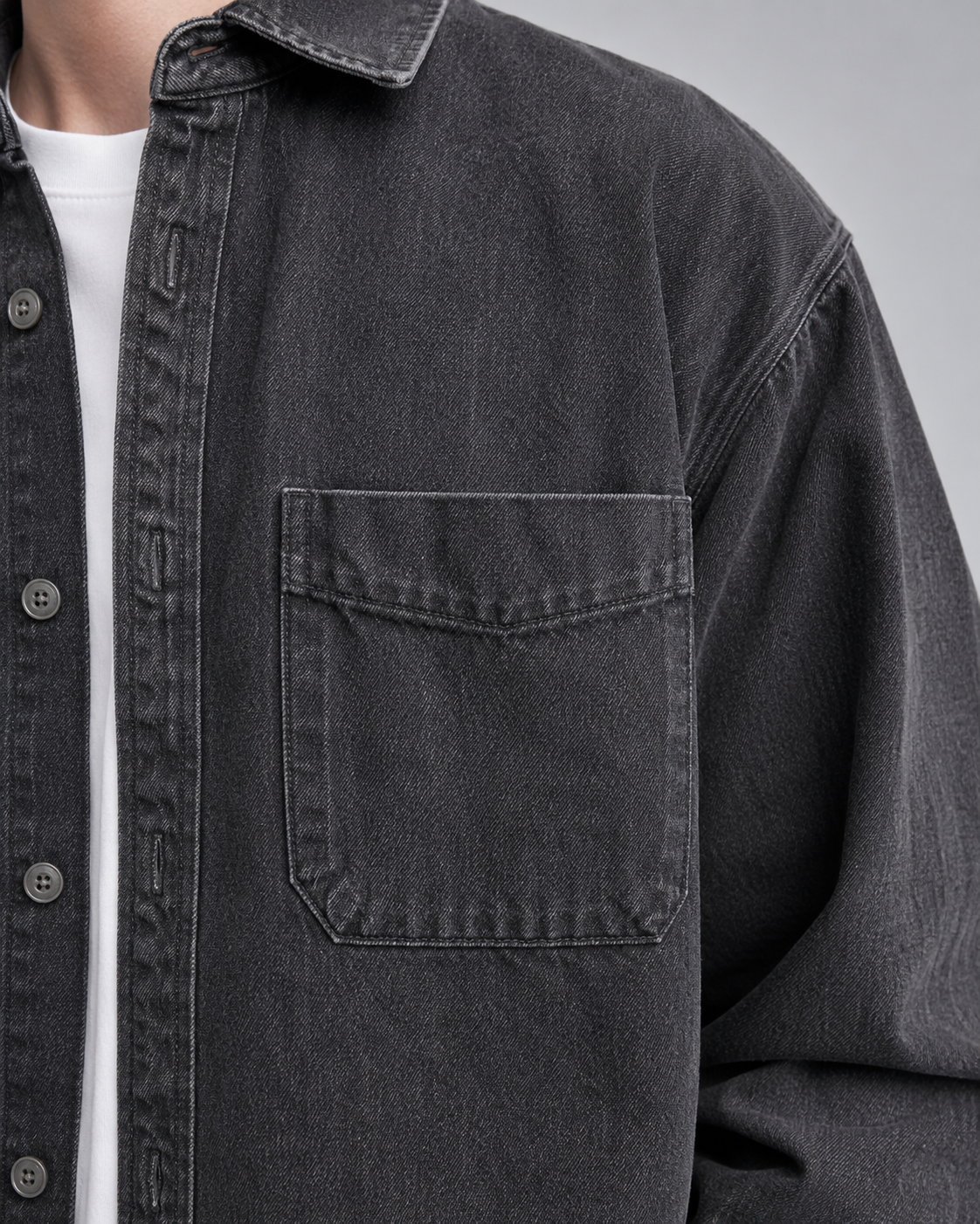 Men's Washed Denim Overshirt | Relaxed Fit | Cotton Shirt Jacket | Button Up | Steven & Levon