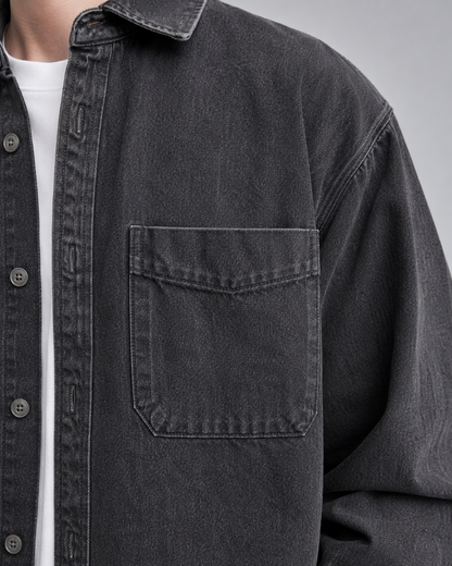 Men's Washed Denim Overshirt | Relaxed Fit | Cotton Shirt Jacket | Button Up | Steven & Levon