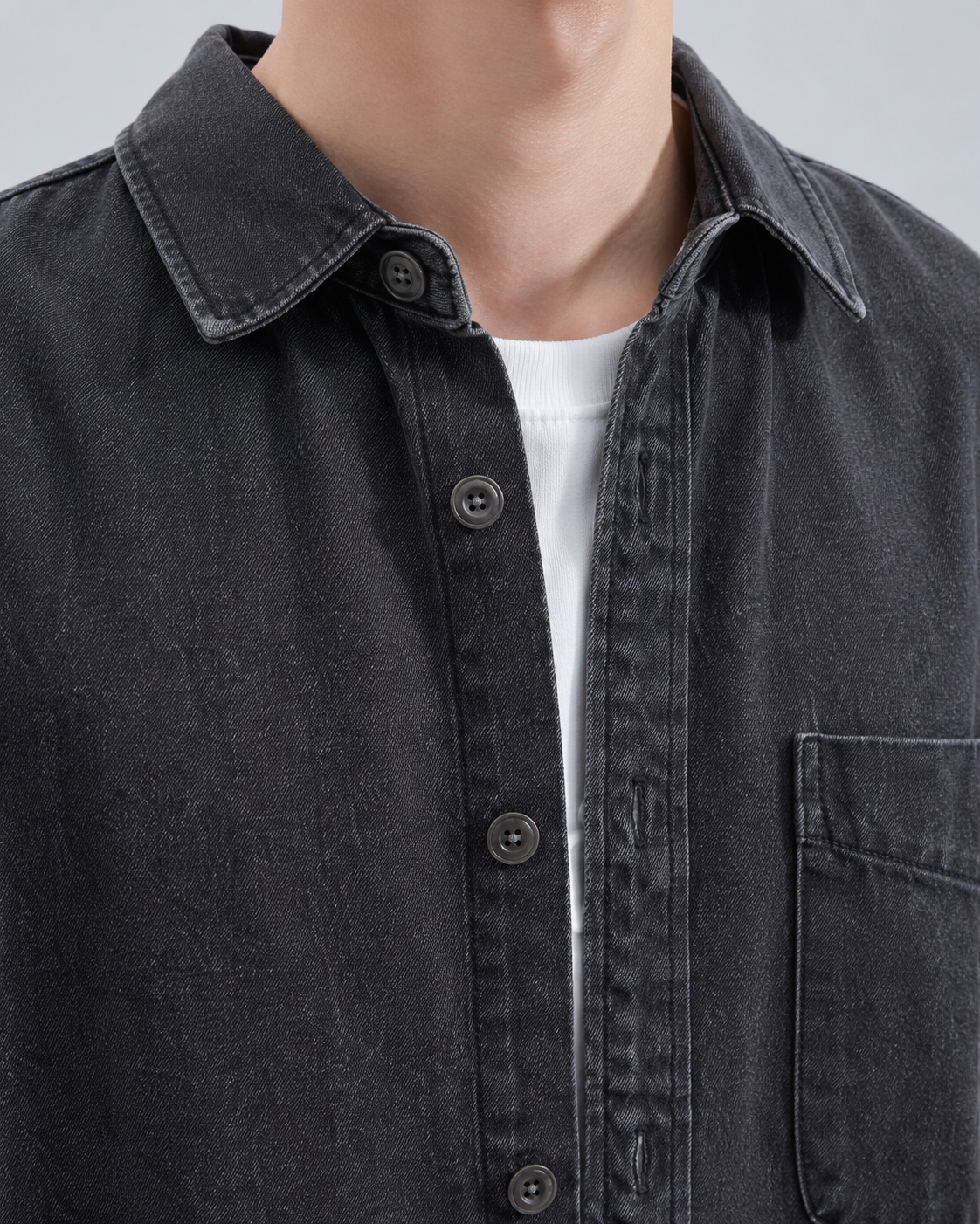 Men's Washed Denim Overshirt | Relaxed Fit | Cotton Shirt Jacket | Button Up | Steven & Levon