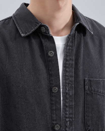Men's Washed Denim Overshirt | Relaxed Fit | Cotton Shirt Jacket | Button Up | Steven & Levon