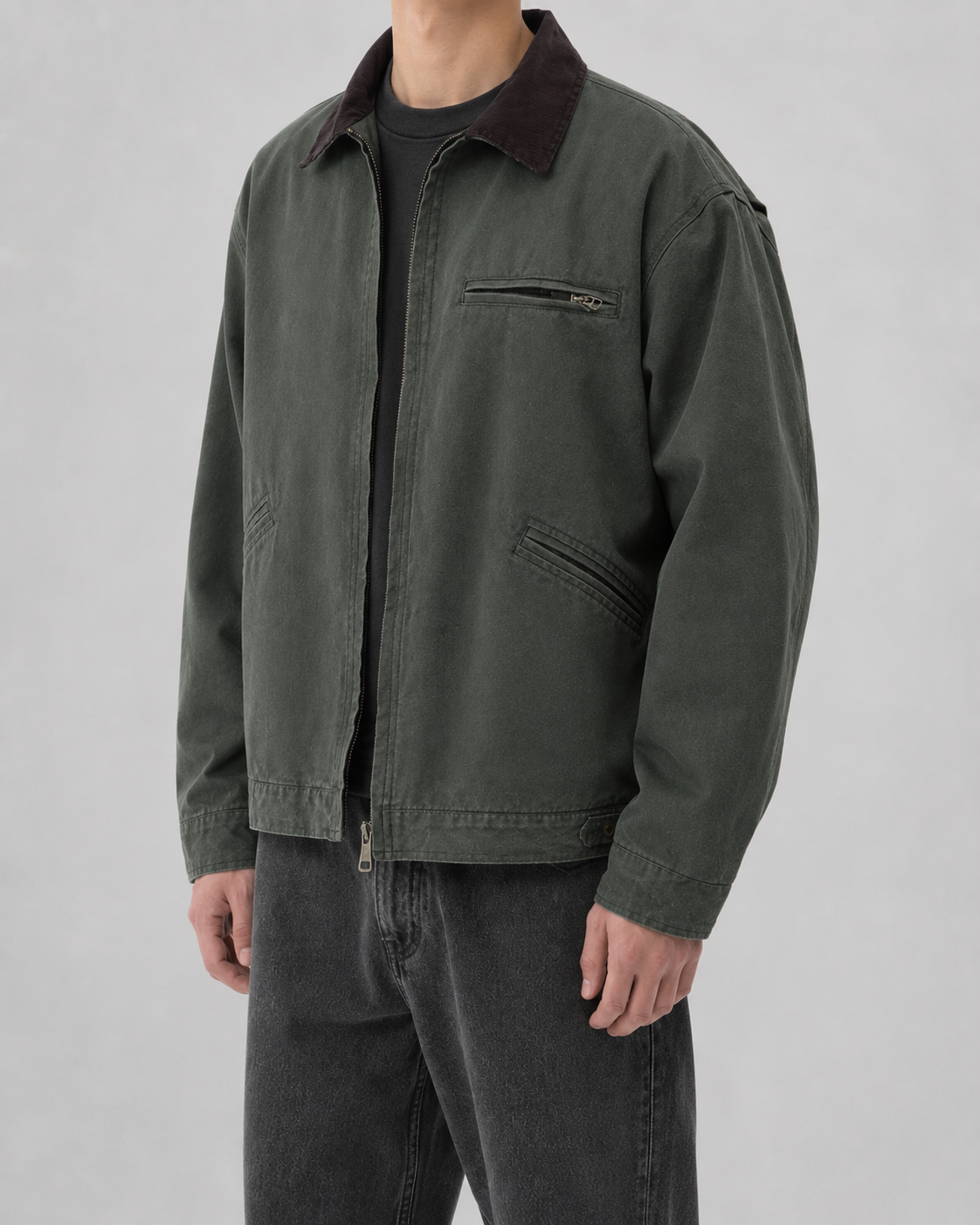 Men's Cotton Canvas Barn Jacket | Corduroy Collar | Button Front | Casual Workwear | Steven & Levon