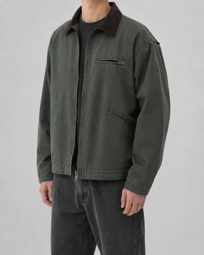 Men's Cotton Canvas Barn Jacket | Corduroy Collar | Button Front | Casual Workwear | Steven & Levon