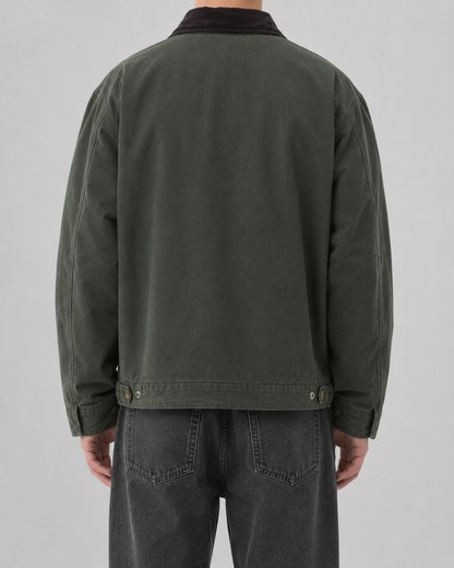 Men's Cotton Canvas Barn Jacket | Corduroy Collar | Button Front | Casual Workwear | Steven & Levon