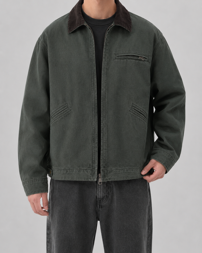 Men's Cotton Canvas Barn Jacket | Corduroy Collar | Button Front | Casual Workwear | Steven & Levon