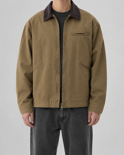 Men's Cotton Canvas Barn Jacket | Corduroy Collar | Button Front | Casual Workwear | Steven & Levon