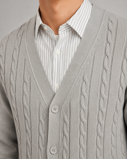 Men's Cable Knit Cardigan | V-Neck | Button Front | Soft Knit | Smart Casual | Steven & Levon