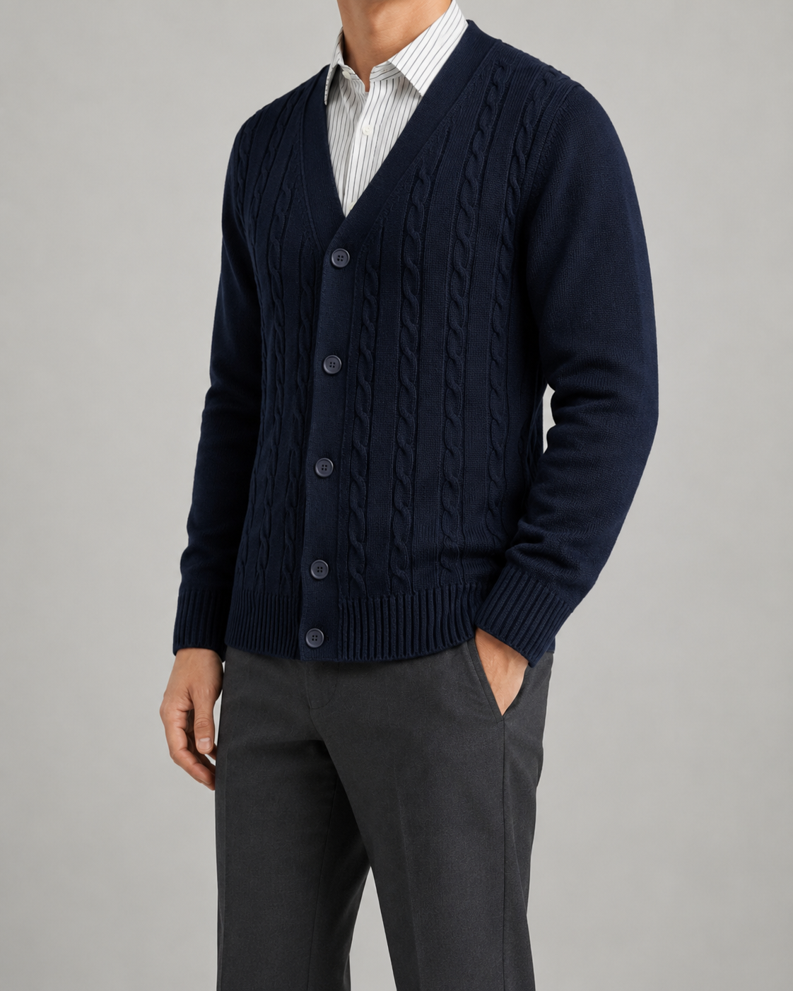 Men's Cable Knit Cardigan | V-Neck | Button Front | Soft Knit | Smart Casual | Steven & Levon