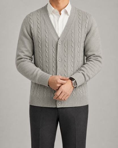 Men's Cable Knit Cardigan | V-Neck | Button Front | Soft Knit | Smart Casual | Steven & Levon