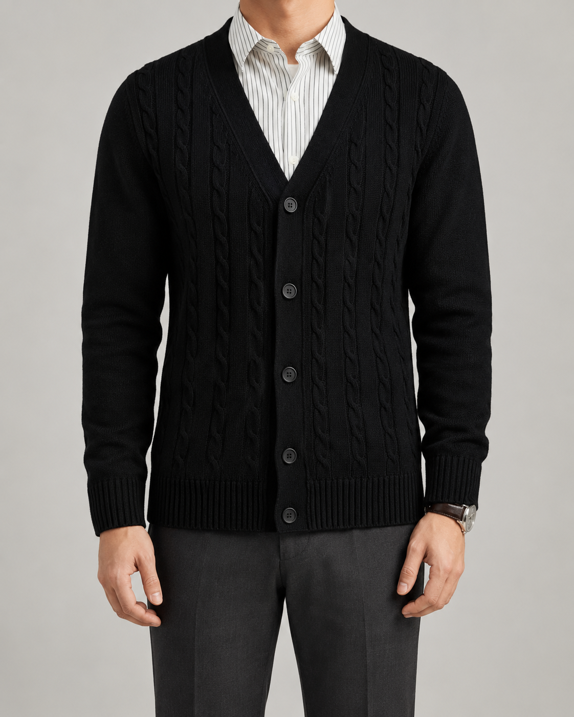 Men's Cable Knit Cardigan | V-Neck | Button Front | Soft Knit | Smart Casual | Steven & Levon