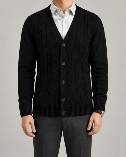 Men's Cable Knit Cardigan | V-Neck | Button Front | Soft Knit | Smart Casual | Steven & Levon